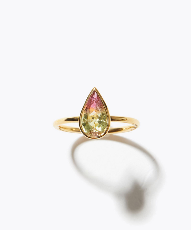 [eden] One of a kind pear shape bi-color tourmaline ring