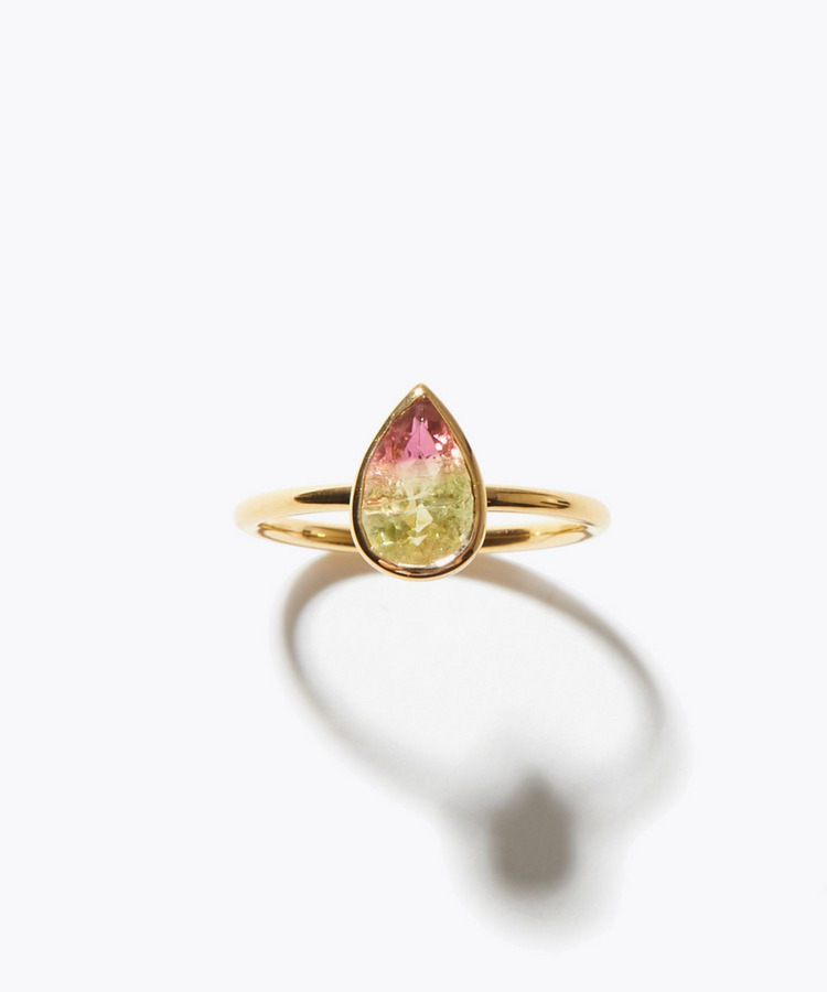 [eden] One of a kind pear shape bi-color tourmaline ring