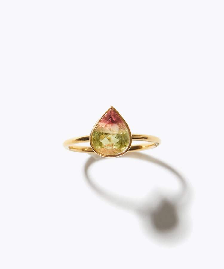 [eden] One of a kind pear shape bi-color tourmaline ring