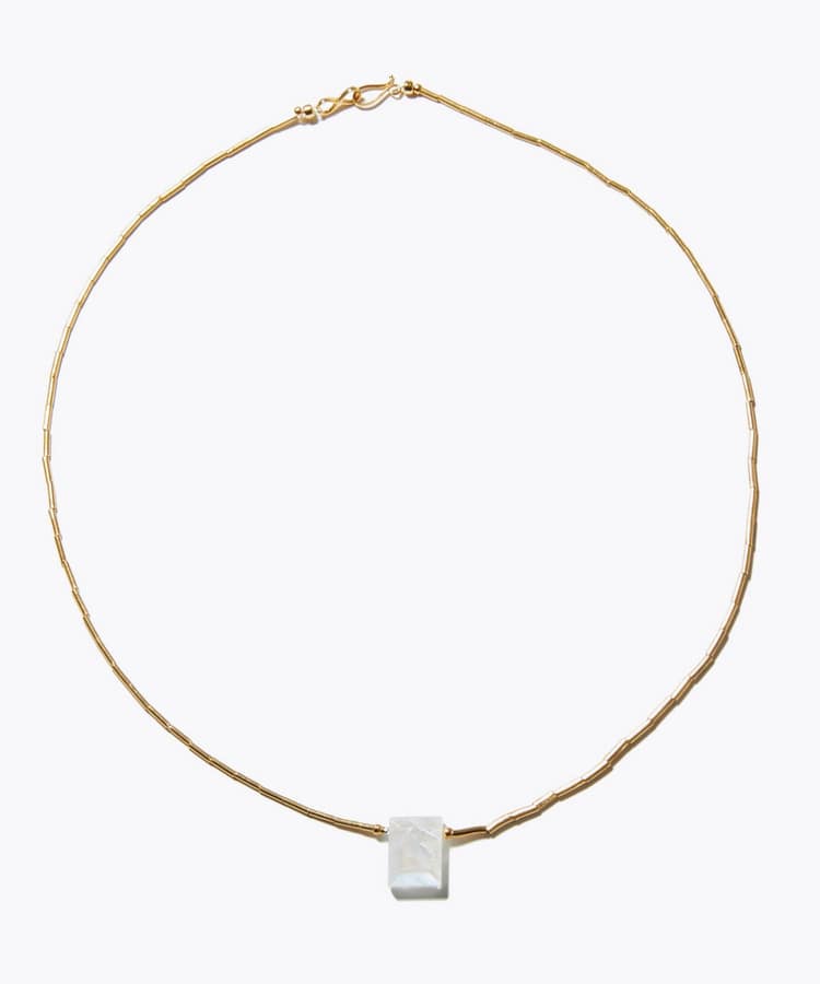 [ancient] rectangle rainbow moon stone beads necklace
