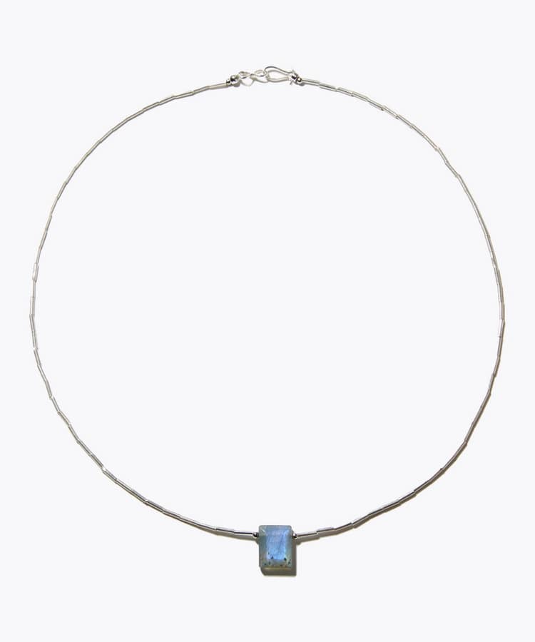 [ancient] rectangle labradorite beads silver necklace