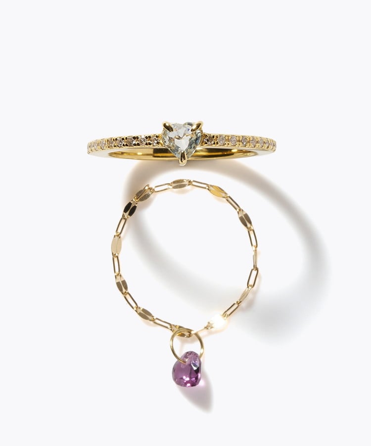 [elafonisi] 【2026 Winter Limited】 One of a kind K18 chain + multi sapphire pave diamond half eternity ring