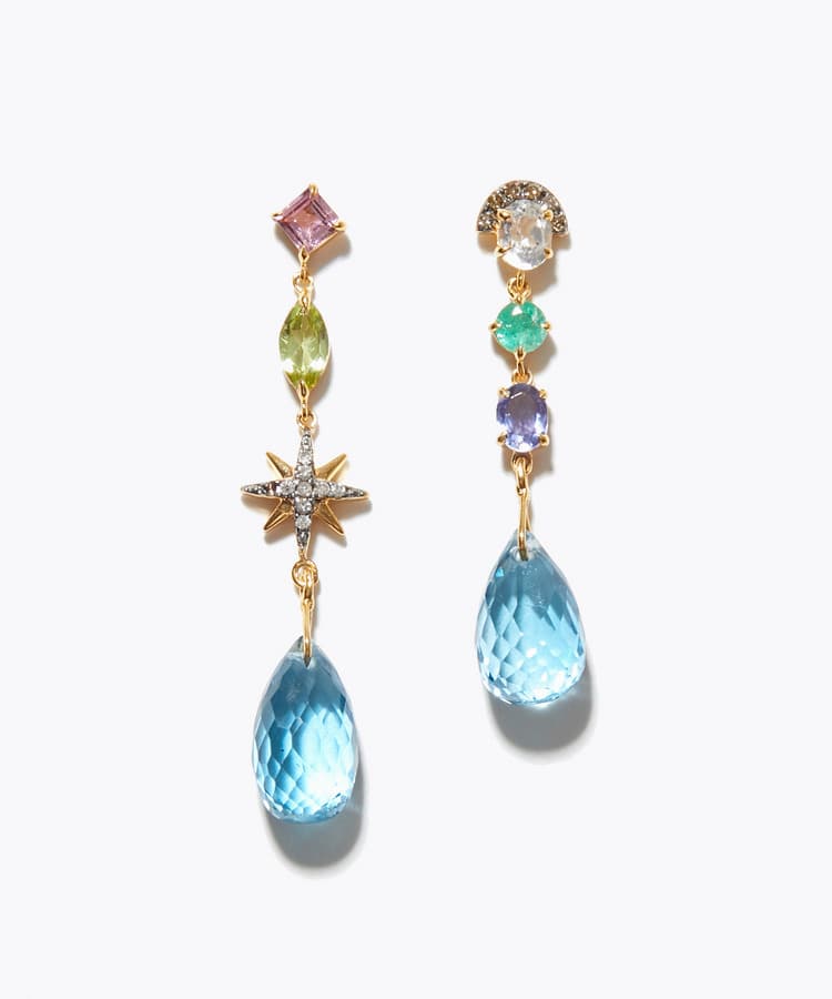 [glimmer] 【2026 Winter Limited】One of a kind london blue topaz star chandelier pierced earring