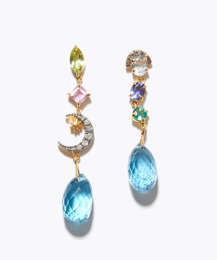 [glimmer] 【2026 Winter Limited】One of a kind london blue topaz moon chandelier pierced earring