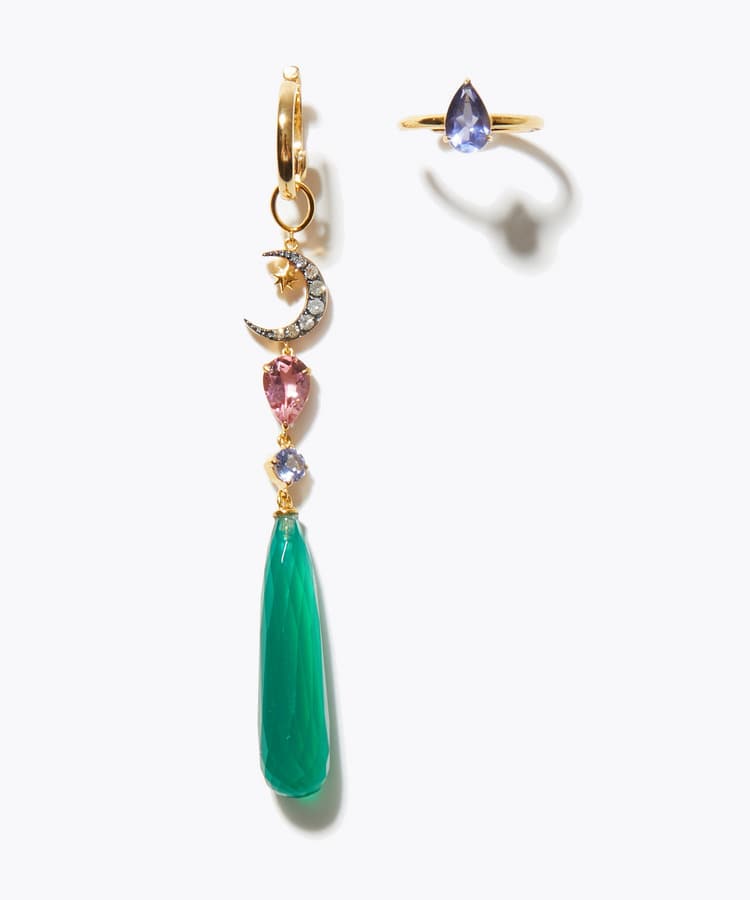 [glimmer] 【2026 Winter Limited】One of a kind green onyx moon chandelier ear cuff