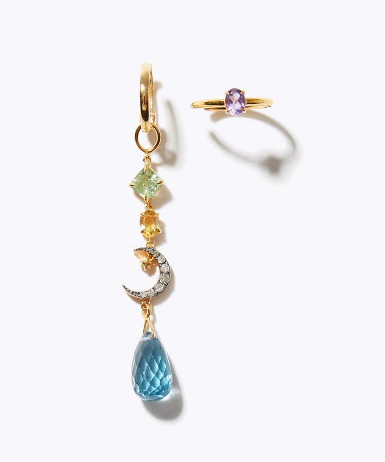 [glimmer] 【2026 Winter Limited】One of a kind london blue topaz moon chandelier ear cuff